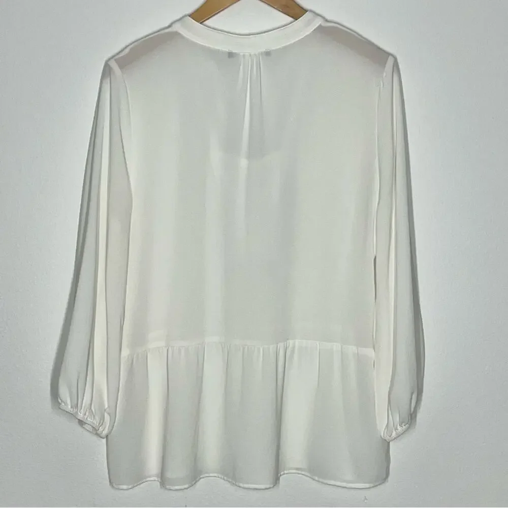 L Octavia White Peplum Boho Embroidered Lace Up Bust Flowy Peasant Blouse Top